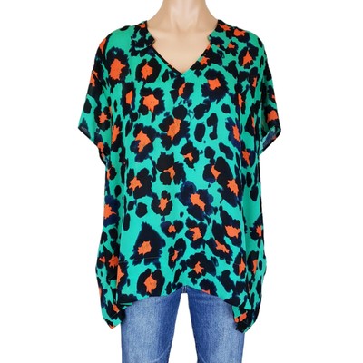 CAbi Medium M Top Shirt Tunic Womens Flowy Rita Green Animal Print Fall 5023