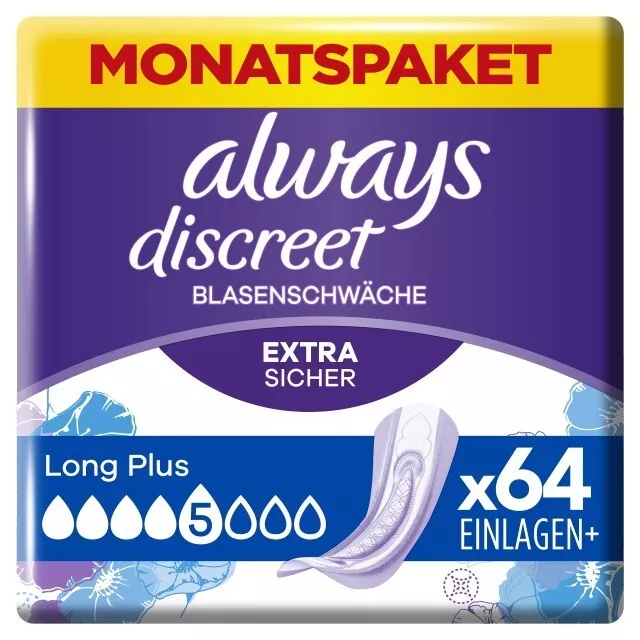 Always Inkontinenzeinlagen - Discreet Long Plus - Monatspaket - 64St. (4x 16St.)
