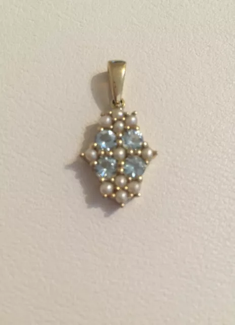 Santa Maria Aquamarine & Kaori Cultured Pearl 9K Gold Pendant