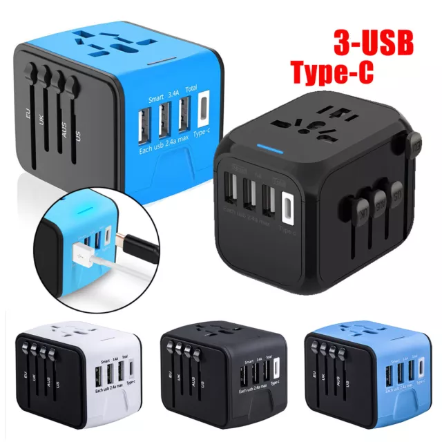 International World Universal Travel Adapter Type C 3 USB Port AC Power Charger