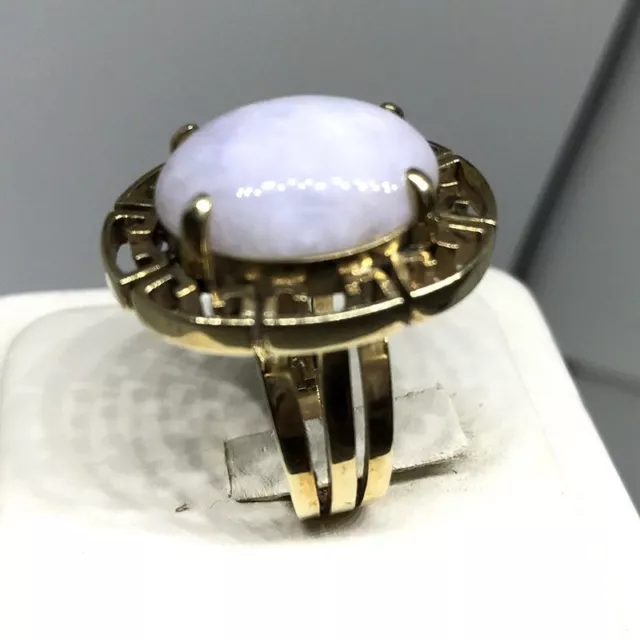 Vintage 14k yellow gold lavender jadeite jade oval cocktail ring Chinese Greek 3