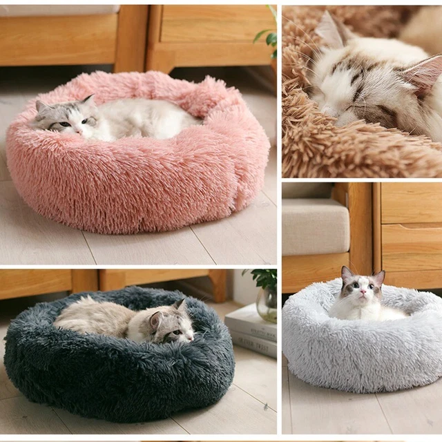 Fluffy Plush Pet Bed Dog Cat Round Cuddler Cushion Mat Puppy Calming Kennel Nest