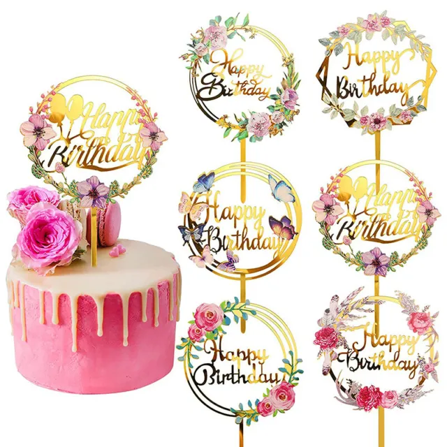 Colored Flowers Happy Birthday Cake Topper Birthday Party Supplies Cake DeOY