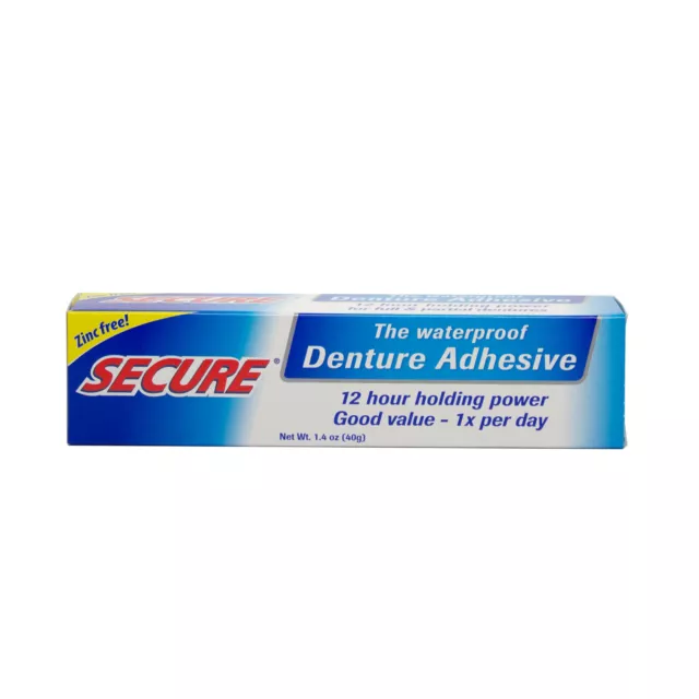 Secure Denture Adhesive Waterproof 1.4 oz FRESH MADE IN USA FREE SHIPPING