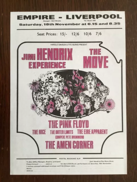 1967 PINK FLOYD HANDBILL/POSTER FOR LIVERPOOL AS PART OF A HENDRIX TOUR **Repro*