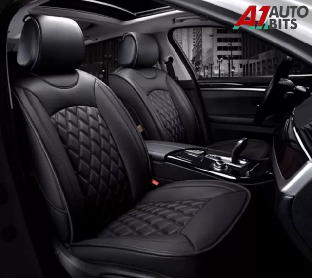 All Black Quilted Diamond PU Leather Front Seat Covers For Vauxhall Corsa Astra