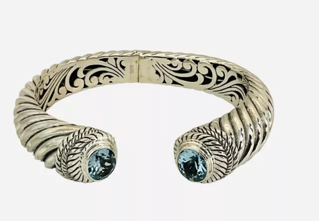 Blue Topaz Sterling Silver Handcrafted Cuff Bracelet 7.5”