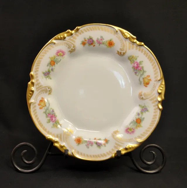 JPL Pouyat Limoges Plate 9 3/4" Multi-Color Hand Painted Floral w/Gold 1906-1932