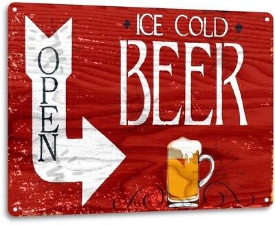 Ice Cold Beer Open Retro Store Logo Bar Pub Man Cave Wall Decor Metal Tin Sign