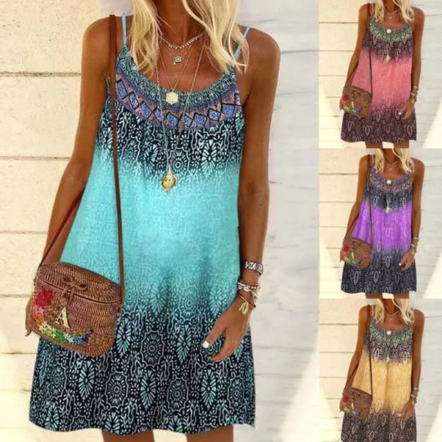 Women Summer Loose Dress Ladies Boho Beach Holiday Floral Sun Dresses Plus Size