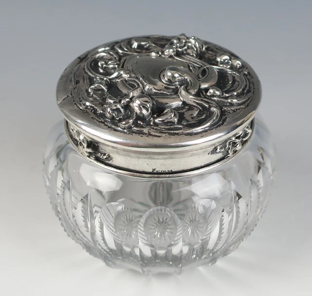 Antique La Pierre Sterling Silver Art Nouveau Cut Glass Dresser Jar Box No Mono Antique La Pierre Sterling Silver Art Nouveau Cut Glass Dresser Jar Box No Mono