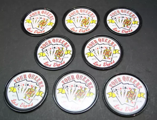 EIGHT (8) Vintage Retro Metal Drink Coasters Four Queens Hotel Casino Las Vegas