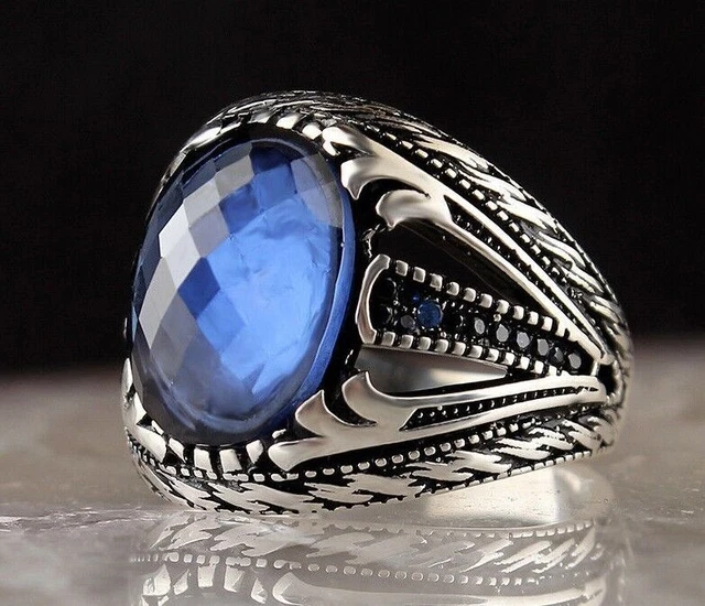 Bague saphir pour homme Bague pour homme faite à la main Bague en argent...