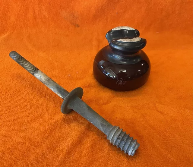 Vintage PP PORCELAIN PRODUCTS INC 1957  Brown Ceramic Insulator With Rod