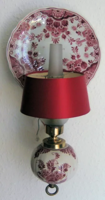 Singel French Wandlampe Messing Porzellan mit Glaseinsatz und Lampenschirm TOP