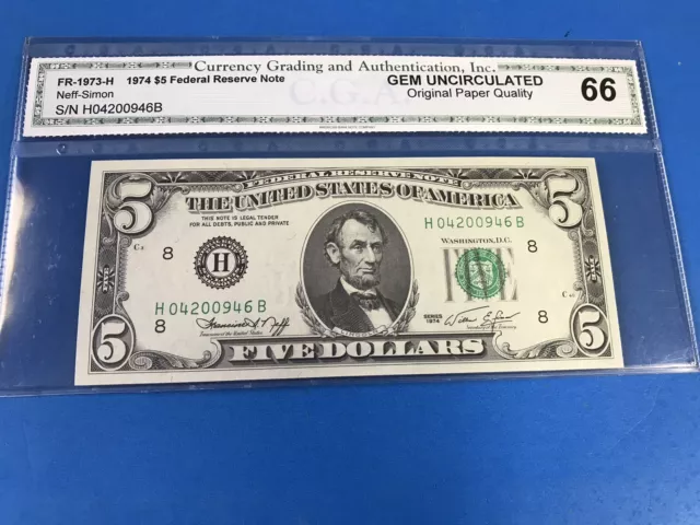 1974  $5 Five Dollar  Federal Reserve Note..  Lot #4c