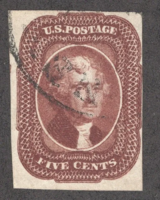 1856 US SC 12 5c Thomas Jefferson in Dark Red Brown - Used, Type I