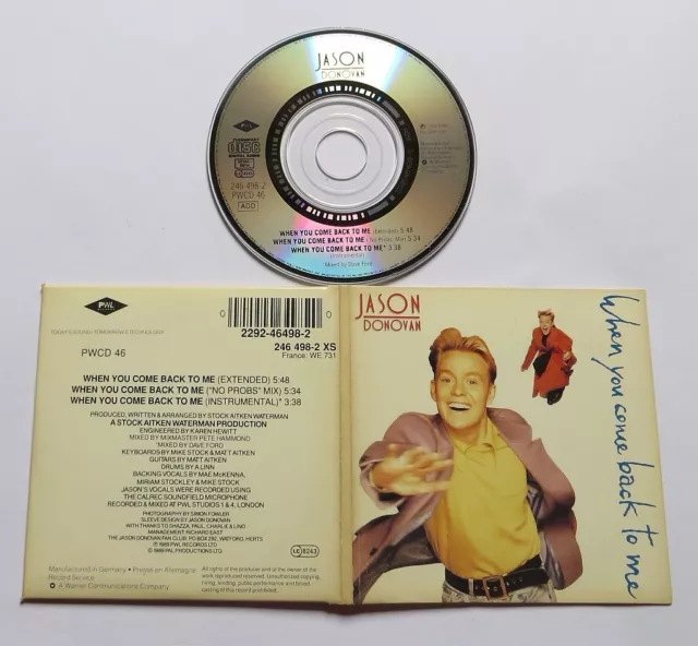 Jason Donovan When you come back to me  3" Mini CD INCH Extended No Probs Mix