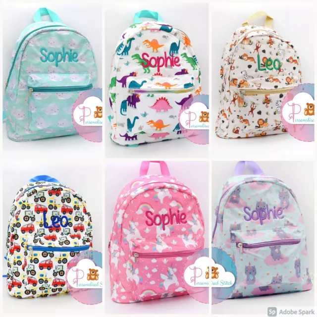 Personalised Embroidered Backpack Assorted Kids School Nursery Bag Rucksack