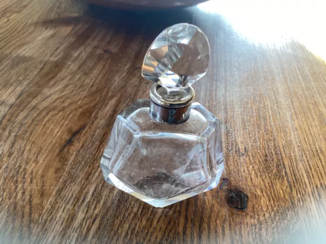 Art Deco Scent Bottle Cut Glass Sterling Silver Neck