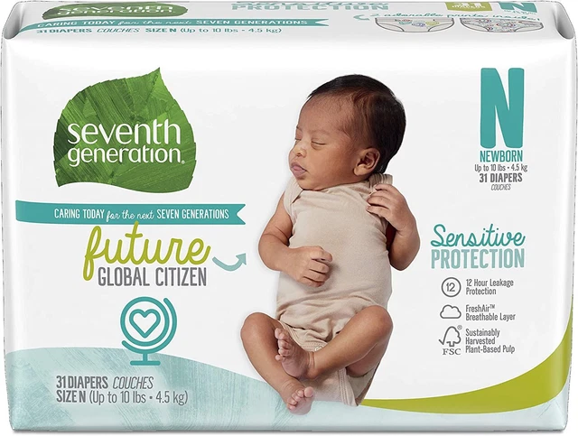 Seventh Generation Baby Diapers, Sensitive Newborn (31 Count), White