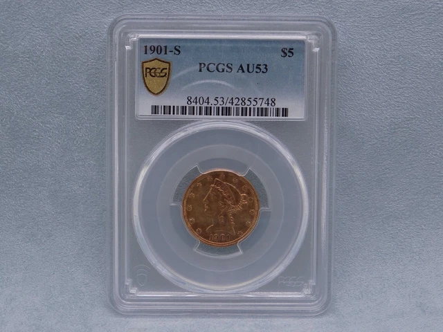 PCGS Certified 1901-S Liberty Head $5 Gold Coin AU53