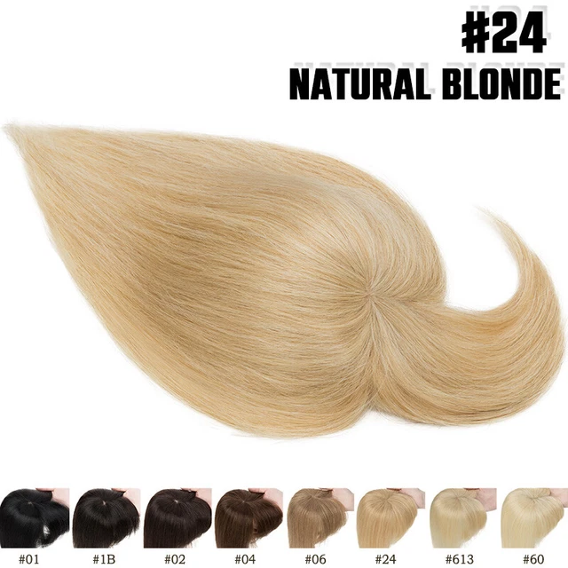 8.5x8.5cm Clip In Mono Women Human Hair Topper with Bangs 150% #24 Natural Blond