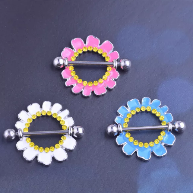 BODY PUNK Summer Daisy flower Nipple Ring Shield Piercing Bars Body Barbell UK