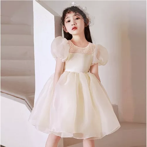 Kid Girl Princess Dress Flower Champagne Lace Meah Elegant Catwalk Evening Gown