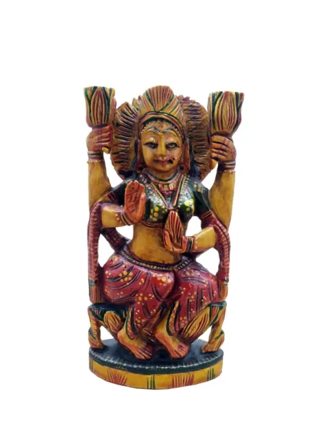 Laxmi aus Holz, handgeschnitzt, antike Malerei, Skulptur, Hindu-Gott,...