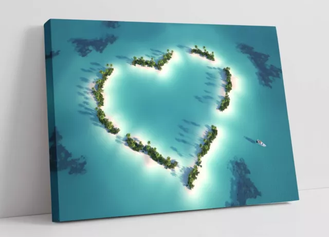 Heart-Shaped Islands Sea Bedroom Home Decor Canvas Wall Artwork Pic Print