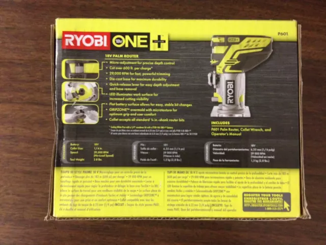 Ryobi P601 18V 18 volts ONE + micro-réglage pour composer routeur de garniture (outil nu uniquement)