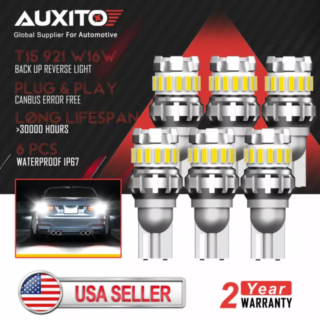 6x AUXITO T15 921 W16W 6500K 2400LM LED Back up Reverse Light Bulb Error Free