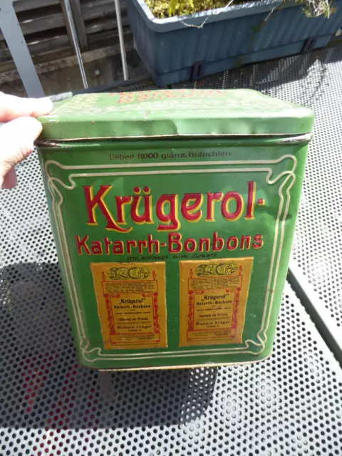 Alte große Container Blechdose - Krügerol Katarrh-Bonbons - R.Krüger Leipzig