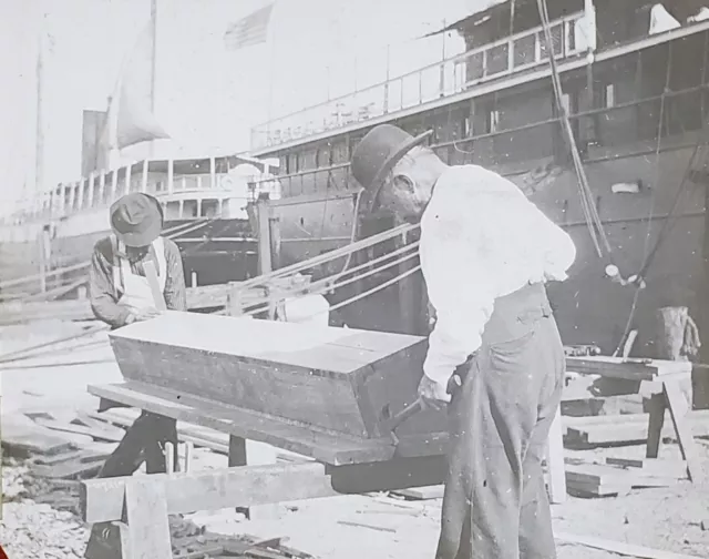 Carpenter Work At Dock for Spanish American War, Magic Lantern Glass Slide