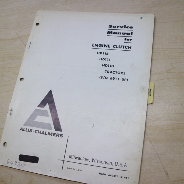 ALLIS CHALMERS Crawler Tractor HD-11B 11E 11G ENGINE CLUTCH Service Shop Manual