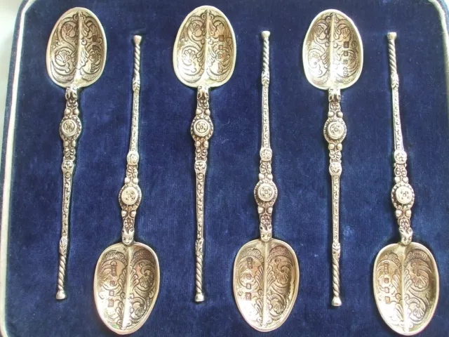 Vintage Set Of 6 Silver Gilt Coronation Spoons By Tiffany & Co With Fitted Case.