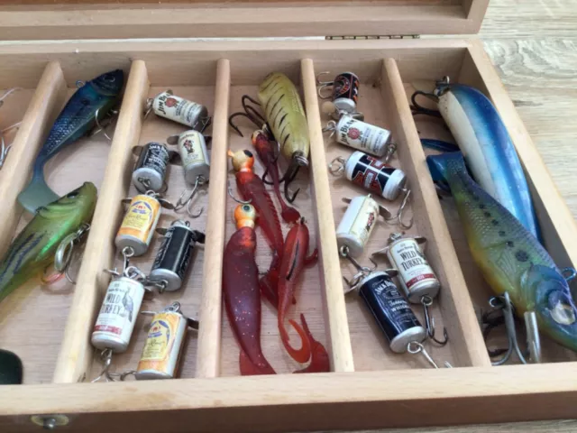Fishing Lure Wood Box including hard to find alcohol lures 3