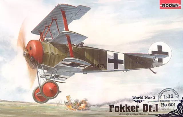 Fokker Dr.I German Fighter Aircraft WWI 1/32 Scale Plastic Model Kit RODEN 601