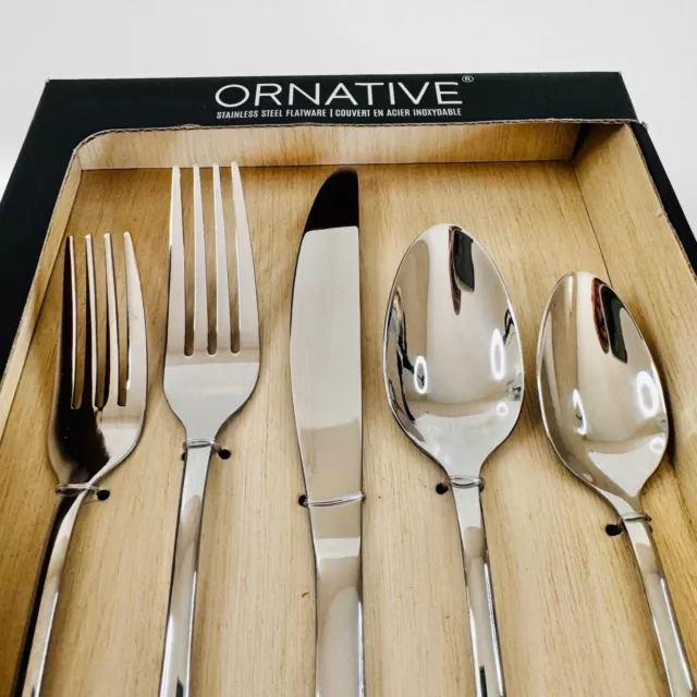 Polished Stainless Steel ORNATIVE 20 piece Flatware Set *NEW Open Box*