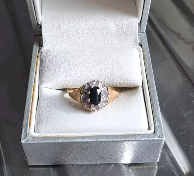 9CT GOLD SAPPHIRE & Diamond Vintage Cluster Ring Hallmarks $32.80 ...
