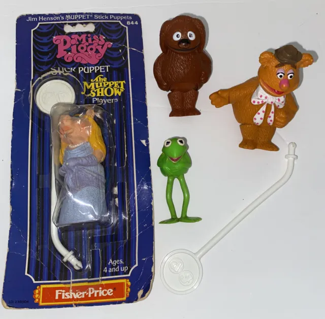 Muppet Show Stick Puppets Set of 4 Kermit Piggy Fozzie Rowlf Fisher-Price 1978