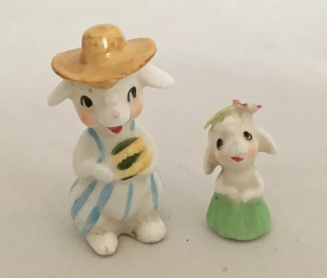 Vintage Napco Miniature Figurines Anthropic Lambs Sheep Farmer Easter