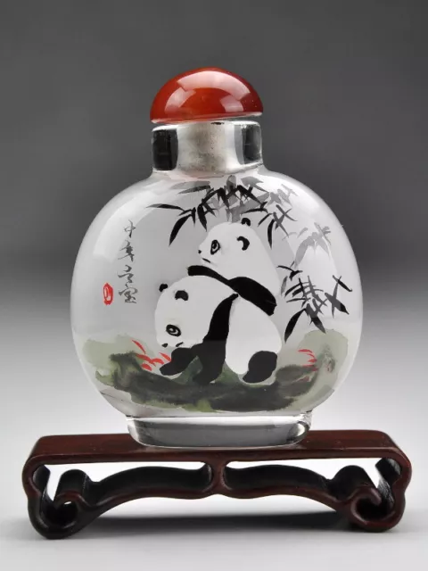 Snuff Bottle "Pandas im Bambus", chinesisches Schnupftabakfläschchen, Asiatika