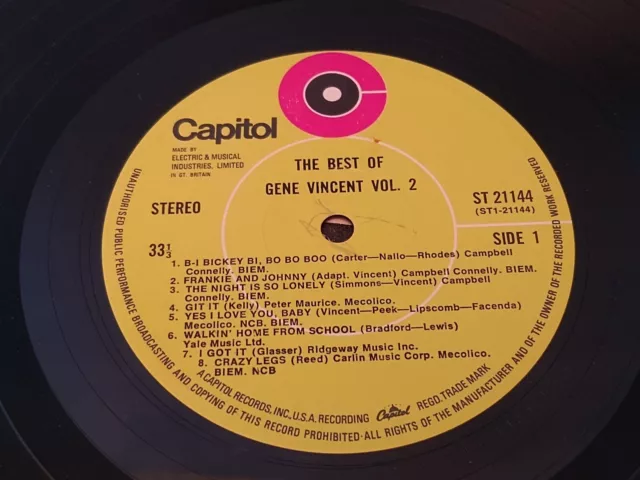 The Best Of Gene Vincent Vol. 2 LP, Compilation by EMI Capitol released 1969 3