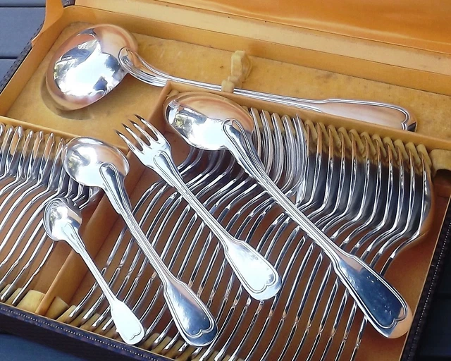 Sfam Chambly Menagere Modele Filet 38 Pieces En Metal Argente Annees 1950
