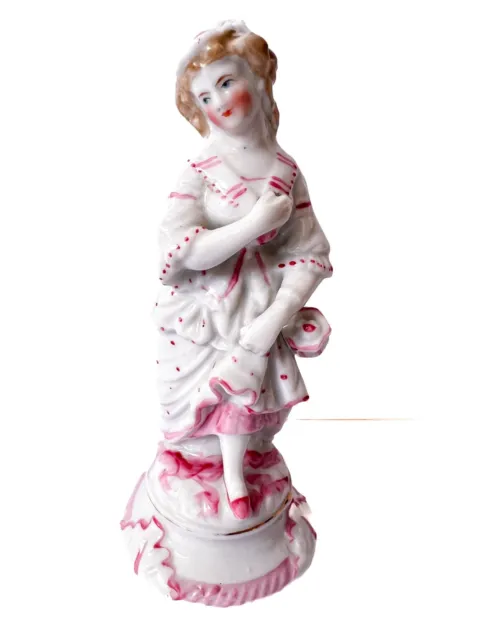 Vintage Porcelain Victorian Lady Figurine In Pink & White Dress