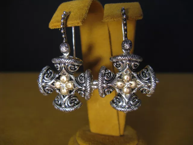 BARBARA BIXBY MALTESE CROSS EARRINGS WHITE TOPAZ GEMSTONE SS 18K FLOWER Gift