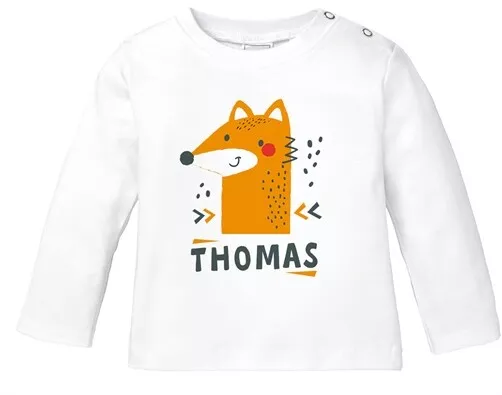 Baby Langarmshirt mit Namen personalisiert Fuchs Fox Tiere Tiermotiv Junge