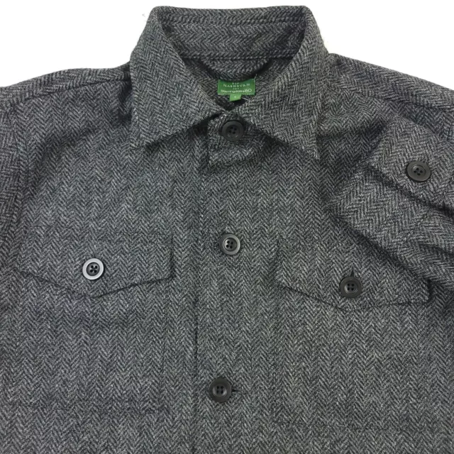 $595 Chaqueta Militar Sid Mashburn Lana Tweed Espina de Arenque Para Hombre Grande Gris y Negra